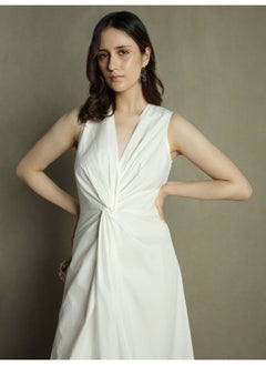 Dennis Lingo Offwhite Slim Fit Dress for Women - 100% Cotton  - Image 2