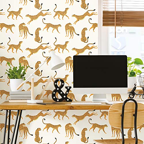 RoomMates RMK11985RL White and Orange Cheetah Cheetah Peel and Stick Wallpaper - Image 2
