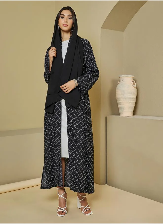 Styli Printed Crepe Abaya with Chiffon Hijab