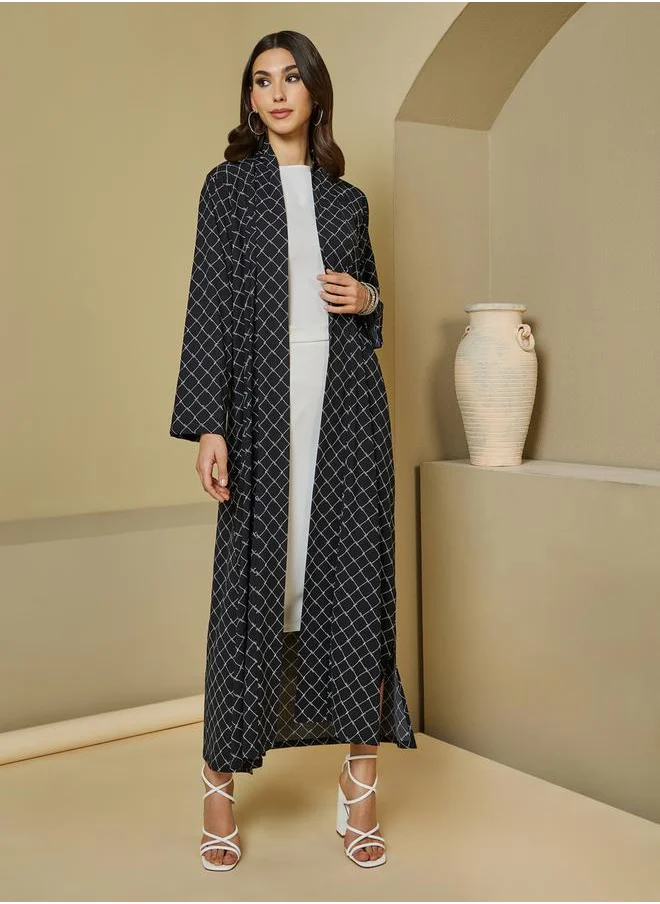 Styli Printed Crepe Abaya with Chiffon Hijab