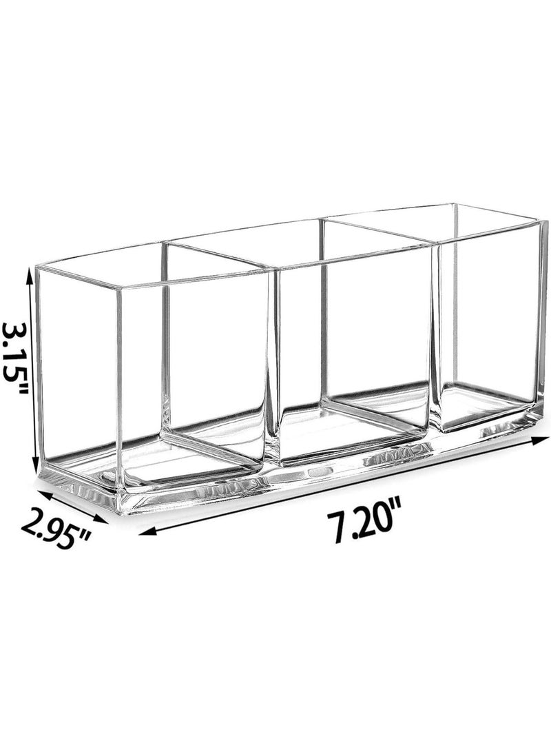 بايتوري حامل فرش المكياج الأكريليك من Buytory | صندوق تخزين شفاف لمستحضرات التجميل مزود بـ 3 أقسام لفرش المكياج وأحمر الشفاه وأقلام الآيلاينر | صينية تنظيم مكياج صغيرة - Image 3