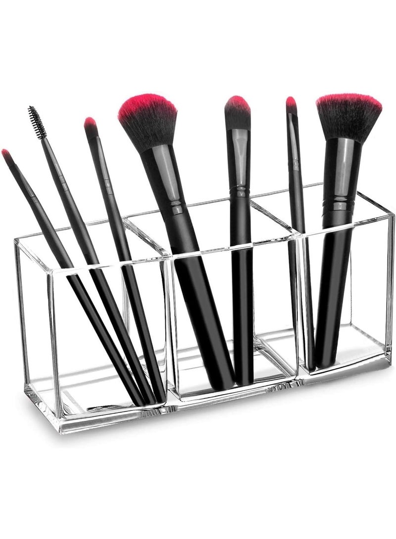 بايتوري حامل فرش المكياج الأكريليك من Buytory | صندوق تخزين شفاف لمستحضرات التجميل مزود بـ 3 أقسام لفرش المكياج وأحمر الشفاه وأقلام الآيلاينر | صينية تنظيم مكياج صغيرة - Image 1