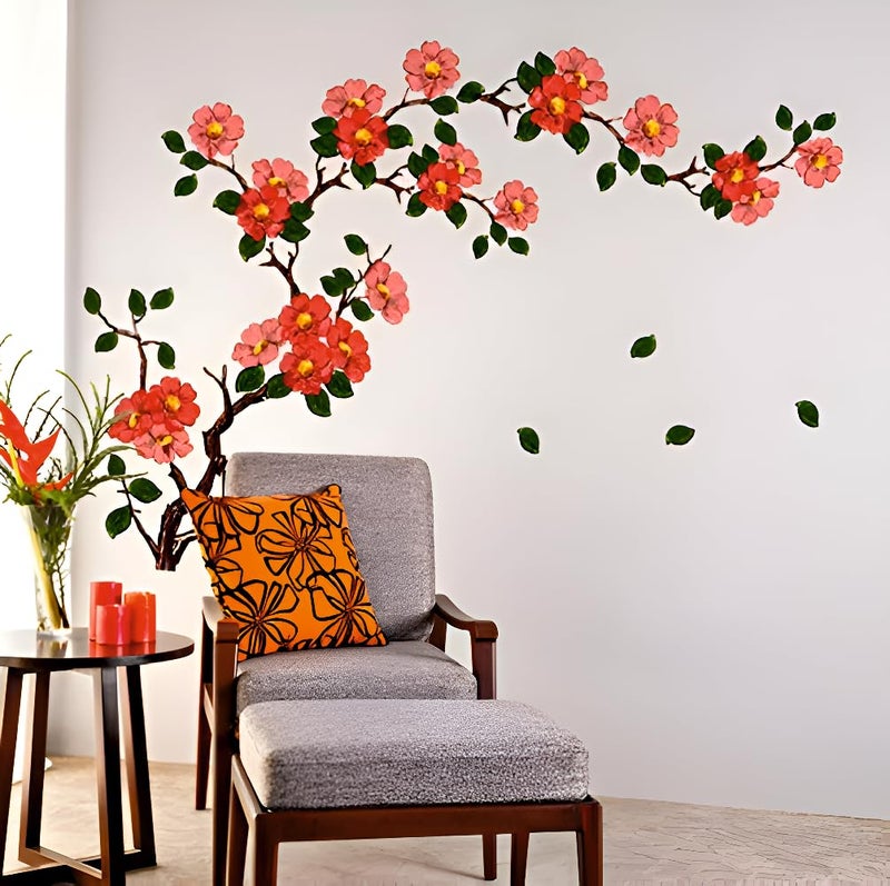 Techgifti Wall Stickers Floral Branch Self-Adhesive Sofa Living Room Background Antique Flowers Vinyl Art (Multicolor) - Image 1
