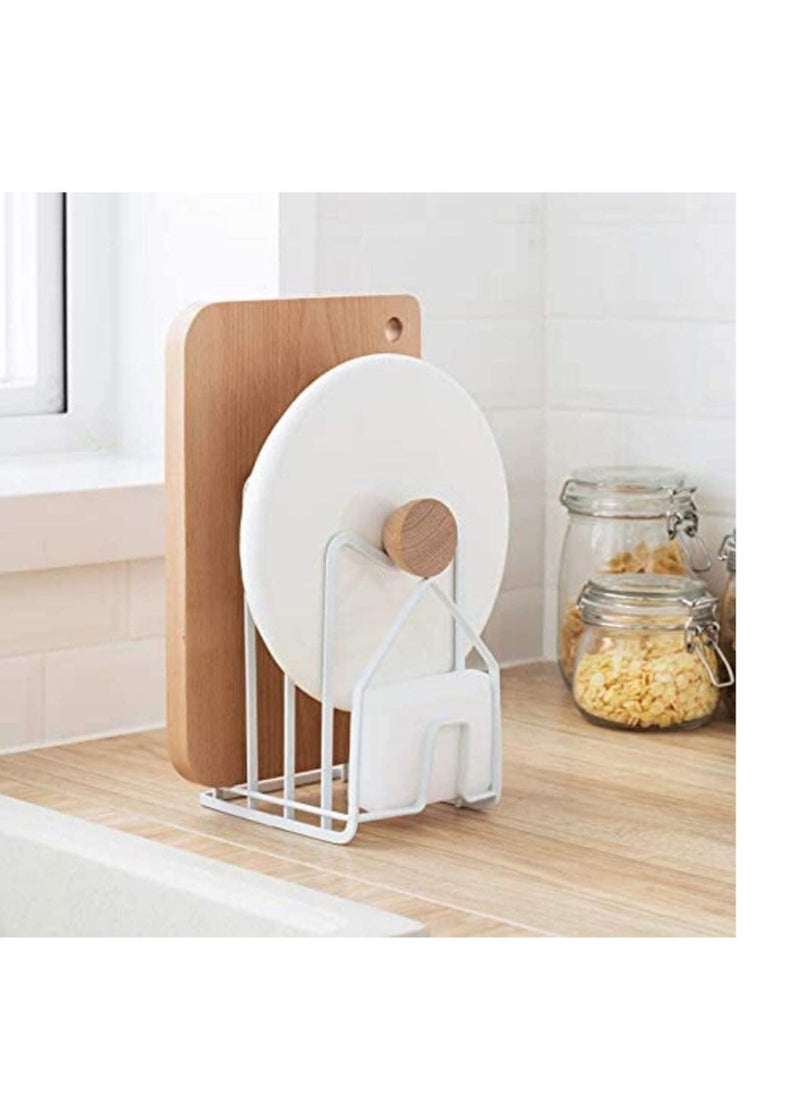 SYOSI - Cutting Board Rack Chopping Board Organizer Pot Pan Lids Holder Thin Bakeware Baking Tray Drying Display Stand Kitchen Countertop Cupboards Cabinet Office Sturdy Metal 12.5*14.5*21.5cm in.White - Image 1