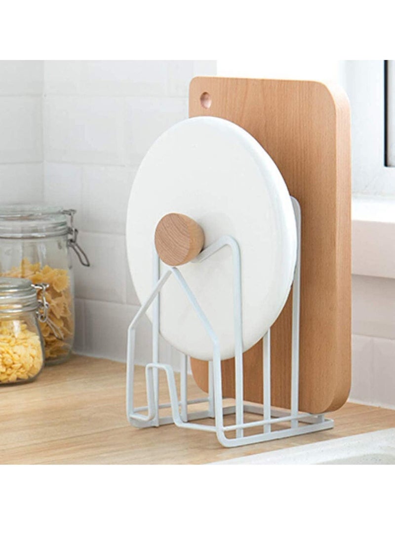 SYOSI - Cutting Board Rack Chopping Board Organizer Pot Pan Lids Holder Thin Bakeware Baking Tray Drying Display Stand Kitchen Countertop Cupboards Cabinet Office Sturdy Metal 12.5*14.5*21.5cm in.White - Image 1