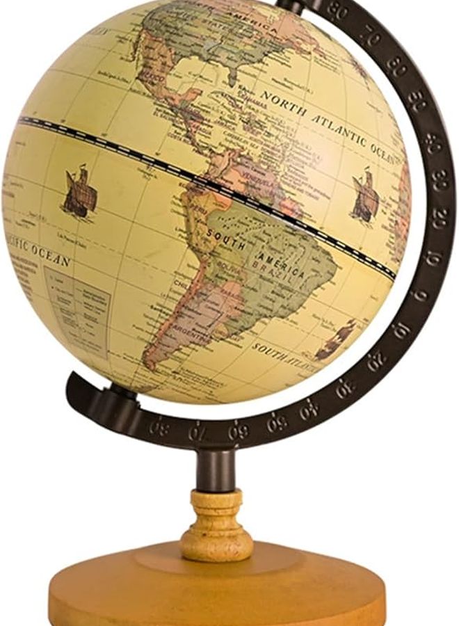 Vintage Rotating World Globe On Wooden Base Educational Geography Desktop Decor - Image 1