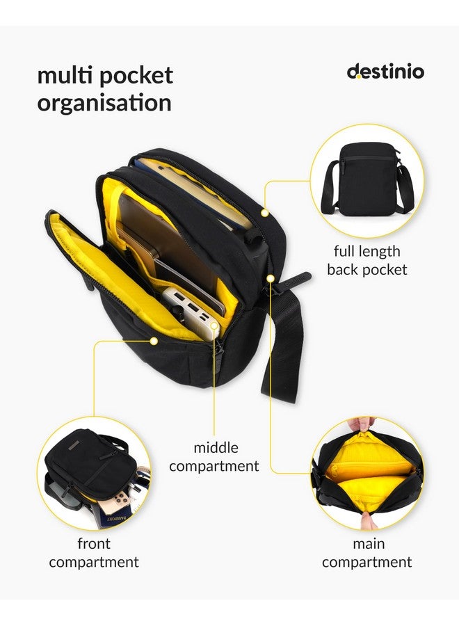 Destinio Padded Sling Bag for Man and Women - Waterproof Zippers, Anti Theft Locking, Key Holder- Stylish Crossbody Side Bag for Men for Mobile, Passport (Black, Large) - Image 2