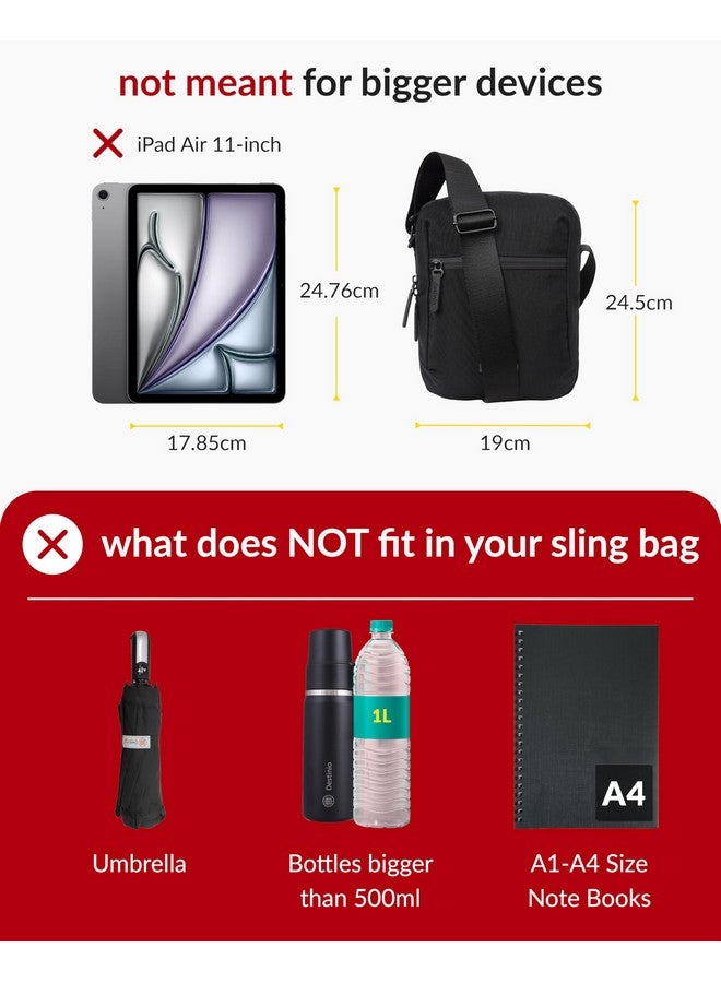 Destinio Padded Sling Bag for Man and Women - Waterproof Zippers, Anti Theft Locking, Key Holder- Stylish Crossbody Side Bag for Men for Mobile, Passport (Black, Large) - Image 4