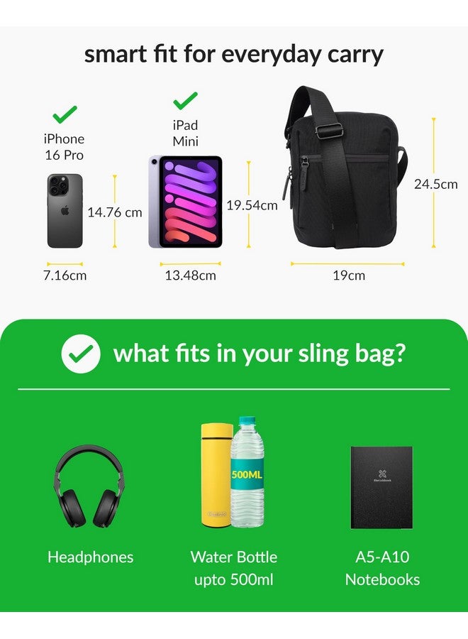 Destinio Padded Sling Bag for Man and Women - Waterproof Zippers, Anti Theft Locking, Key Holder- Stylish Crossbody Side Bag for Men for Mobile, Passport (Black, Large) - Image 3