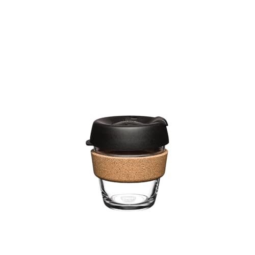KeepCup Brew Cork - Reusable Coffee Cup Tempered Glass and Natural Cork, Extra Small 6oz/177ml - Black - Image 1