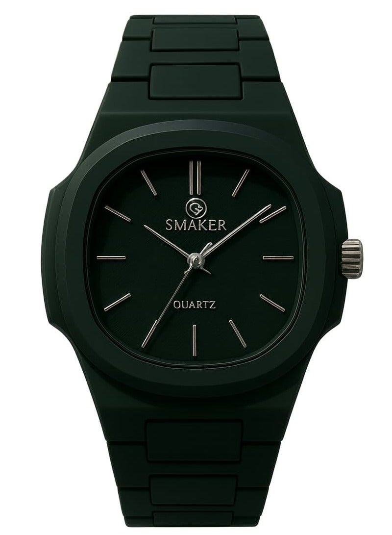 SMAKER Men’s Quartz Wrist Watch – Green, Classic Stainless Steel Strap, Water Resistant - Image 1