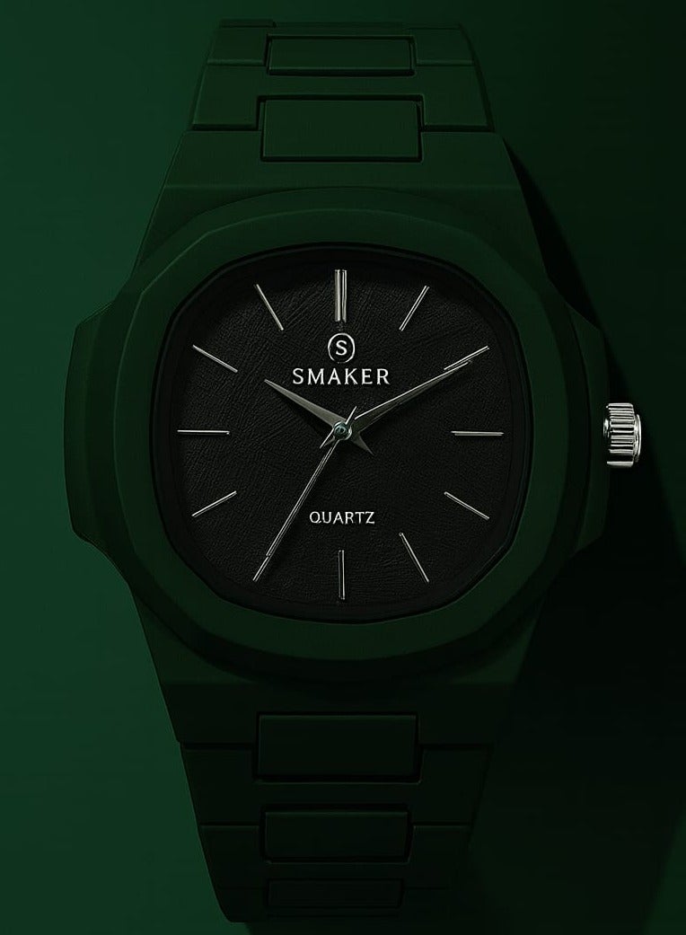 SMAKER Men’s Quartz Wrist Watch – Green, Classic Stainless Steel Strap, Water Resistant - Image 3