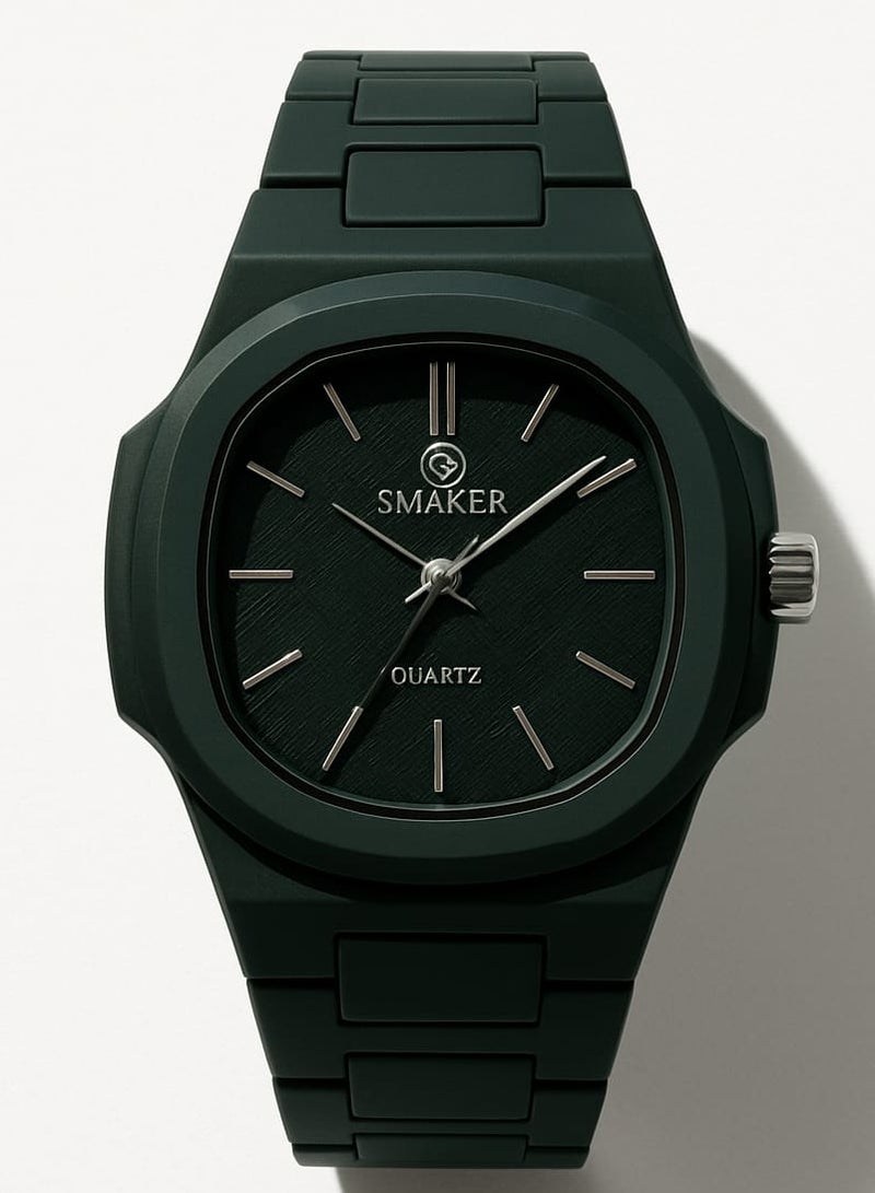 SMAKER Men’s Quartz Wrist Watch – Green, Classic Stainless Steel Strap, Water Resistant - Image 2
