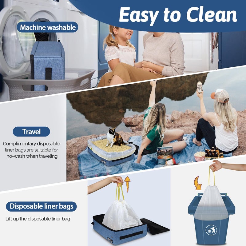 Petskd Portable Cat Travel Litter Box with Lid and 10 pcs Disposable Liner Bags, Leak-Proof and Collapsible, Cat Travel Essentials for Car, Hotel, Airplane and Other Outdoor Use(Blue) - Image 5