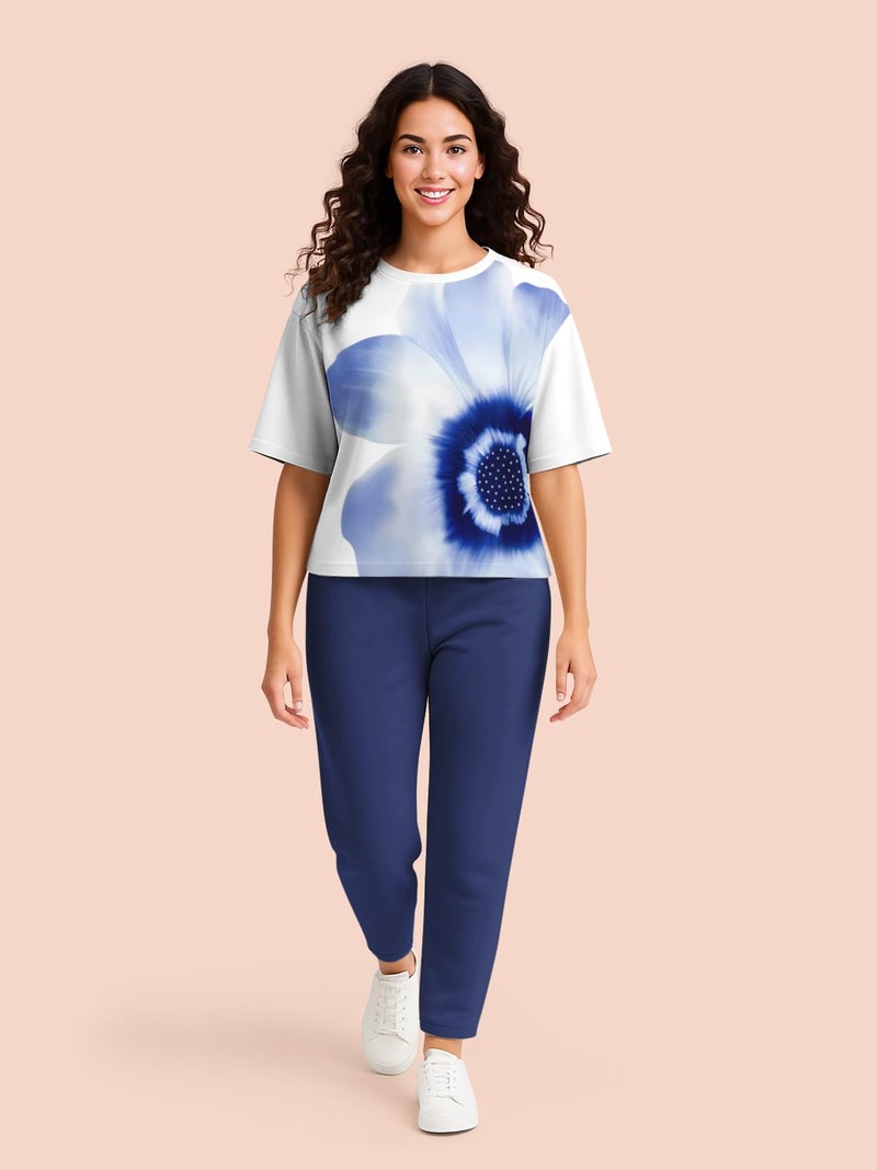 HELLCAT Trendy Printed Oversized Fit Crew-Neck Crop Tshirt for Women_Blue_XX-Large - Image 5