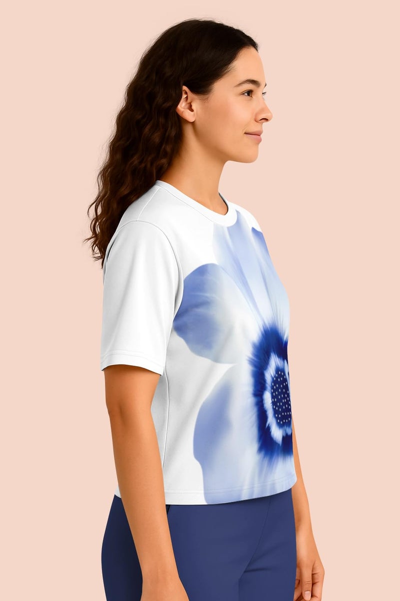 HELLCAT Trendy Printed Oversized Fit Crew-Neck Crop Tshirt for Women_Blue_XX-Large - Image 4