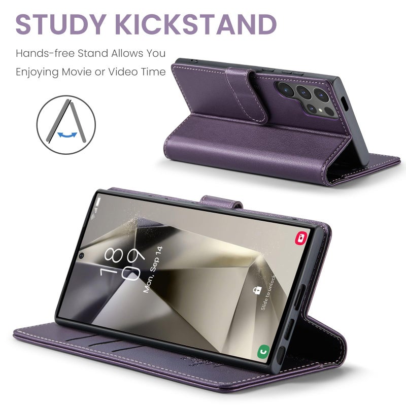 FLIPALM Wallet Case for Samsung Galaxy S25 Ultra, RFID Blocking Credit Card Holder, PU Leather Folio Flip Kickstand Protective Shockproof Cover for Galaxy S25 Ultra (Purple) - Image 4