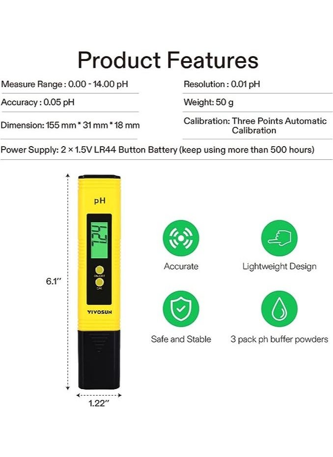 VIVOSUN Ph و TDS متر كومبو 0.05ph عالية الدقة نوع القلم مقياس درجة الحموضة ± 2% دقة القراءة 3 في 1 TDS EC مقياس الحرارة