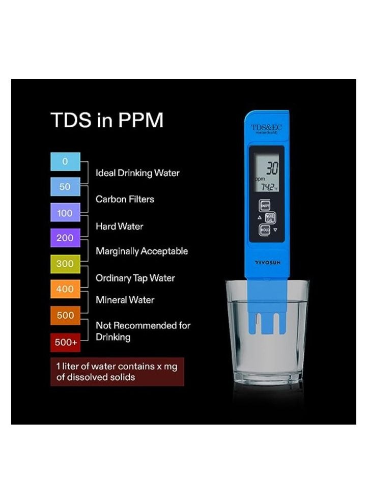 VIVOSUN Ph و TDS متر كومبو 0.05ph عالية الدقة نوع القلم مقياس درجة الحموضة ± 2% دقة القراءة 3 في 1 TDS EC مقياس الحرارة
