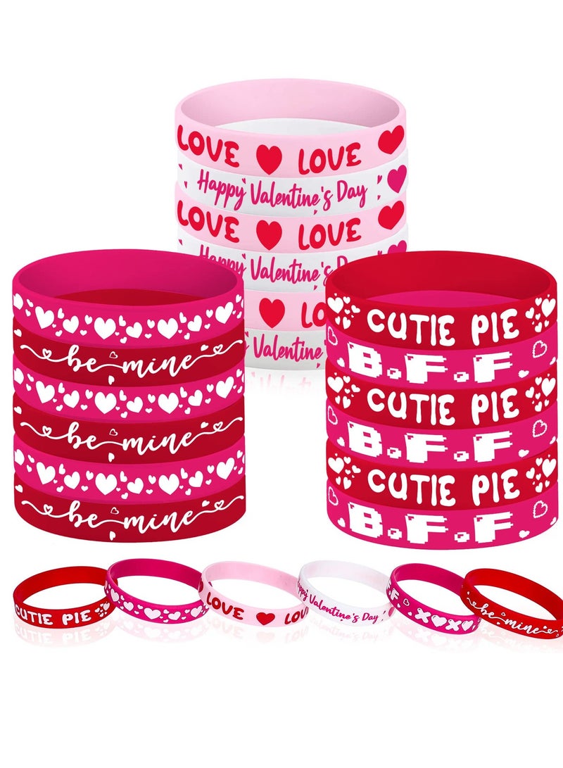 كابتن تيك 36 Pack Silicone Bracelets Pink Red Heart Wristband Romantic Sweet Pie for Wedding Anniversary Birthday Party Favors Supplies Gifts Decorations - Image 1