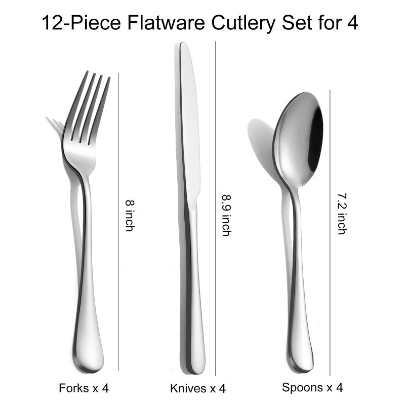 TININA 12-Piece Silverware Set for 4 - Stainless Steel Flatware Cutlery Set Service for 4, Mirror Polished Flatware Set Include Forks Spoons Knives for Home, Wedding, Restaurant, Dishwasher Safe - Image 3