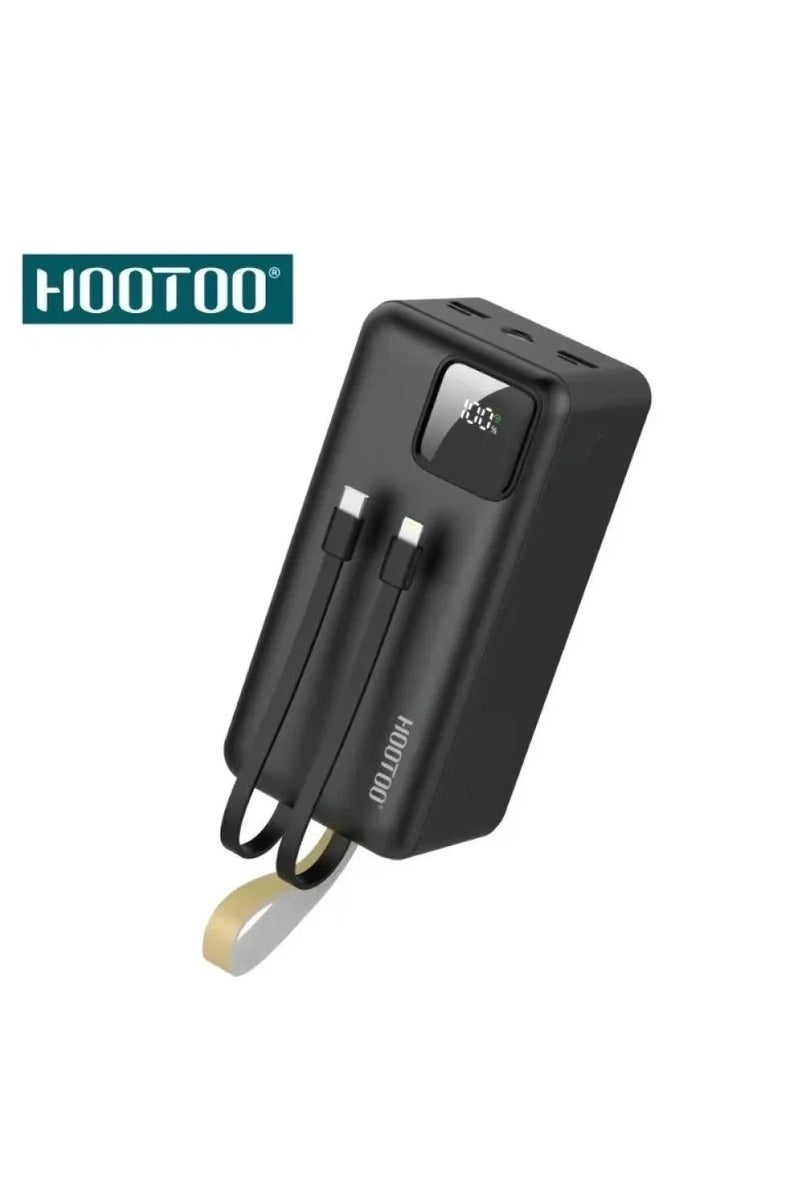 HooToo 50000mAh Portable Power Bank – 22.5W Fast Charging Battery Pack with Built-in USB-C & Lightning Cables, Digital Display, LED Flashlight & Carrying Strap – Universal Compatibility, Black  - Image 1