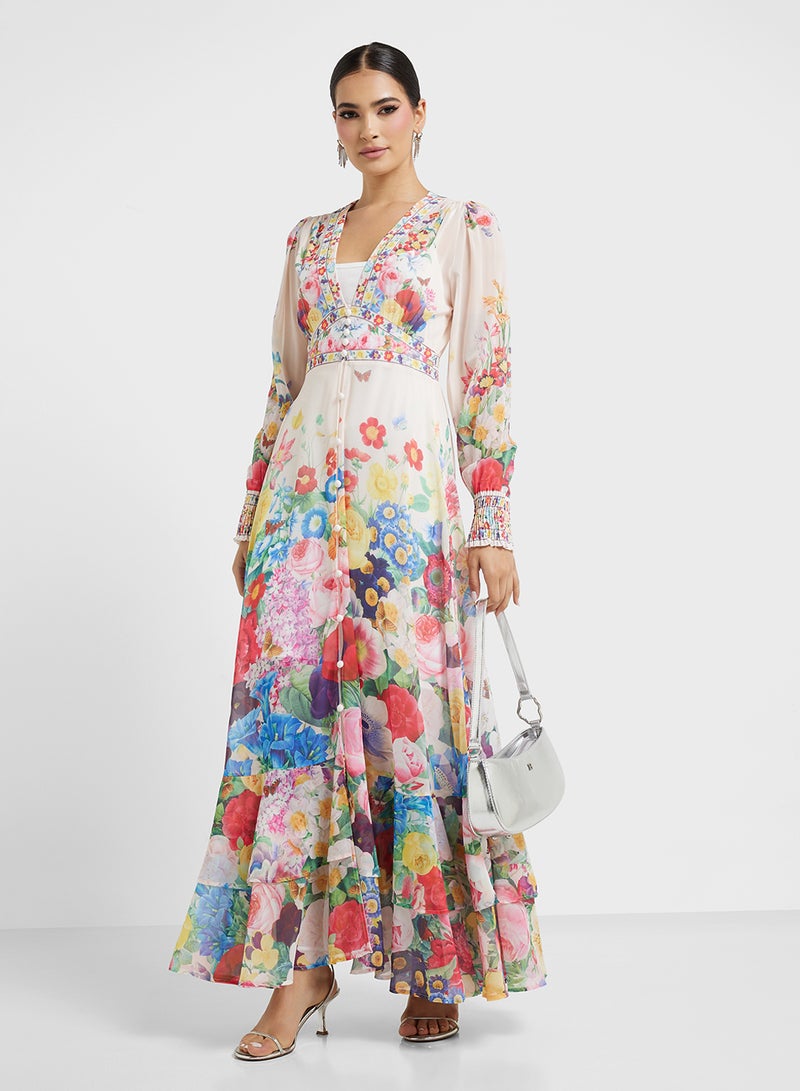 خزانة فستان ماكسي بطبعة زهور - Image 1