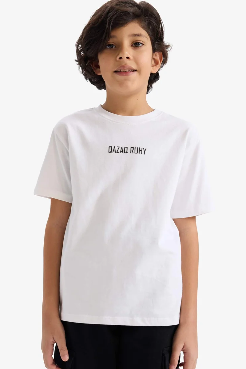ديفاكتو Boy Regular Fit Crew Neck Slogan Printed T-Shirt