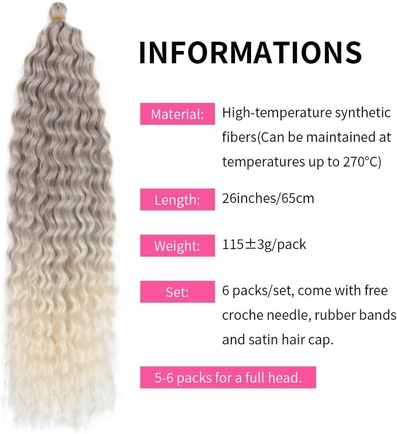 DSOAR Deep Twist Crochet Hair Hair Bundles Water Wave Synthetic Hair Extension Curly Braiding Ombre Curl Braiding Hairpiece, 26 Inch 3 Packs - Image 5