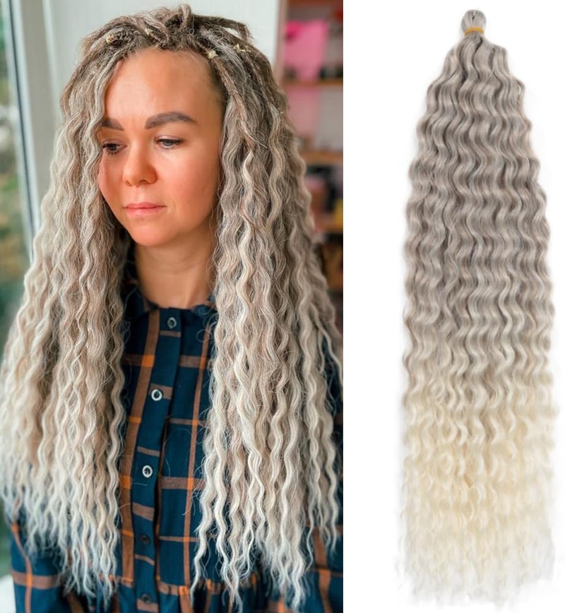 DSOAR Deep Twist Crochet Hair Hair Bundles Water Wave Synthetic Hair Extension Curly Braiding Ombre Curl Braiding Hairpiece, 26 Inch 3 Packs - Image 1