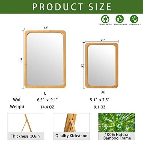 Jasefa Natural Bamboo Desk Table Mirror, Folding Makeup Mirror with Handheld/Stand,Portable Small Desktop Cosmetic Mirror Good for Travel, Cosmetic, Office,6.5" W x 9.1" L - Image 5