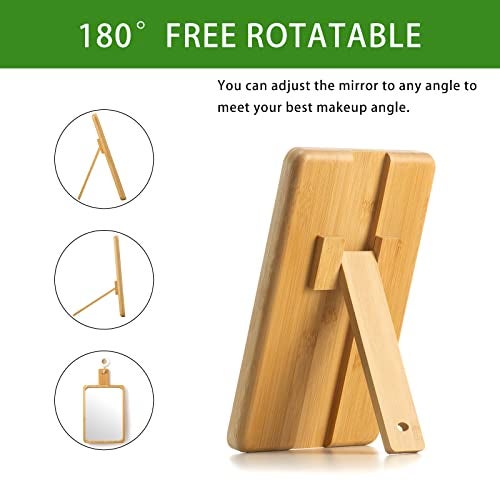 Jasefa Natural Bamboo Desk Table Mirror, Folding Makeup Mirror with Handheld/Stand,Portable Small Desktop Cosmetic Mirror Good for Travel, Cosmetic, Office,6.5" W x 9.1" L - Image 2