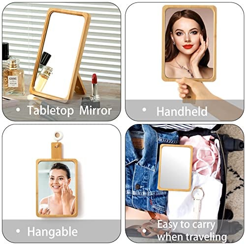 Jasefa Natural Bamboo Desk Table Mirror, Folding Makeup Mirror with Handheld/Stand,Portable Small Desktop Cosmetic Mirror Good for Travel, Cosmetic, Office,6.5" W x 9.1" L - Image 3