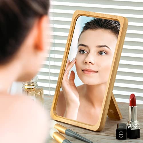 Jasefa Natural Bamboo Desk Table Mirror, Folding Makeup Mirror with Handheld/Stand,Portable Small Desktop Cosmetic Mirror Good for Travel, Cosmetic, Office,6.5" W x 9.1" L - Image 4