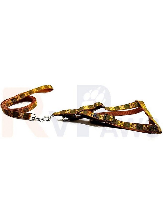 Nylon 15Mm Pet Adjustable Soft Nylon Dog Printed Harness And Leash Set Suitable For Puppies, Cats And Kitten Outdoor Walking - Small (Golden) - Image 5