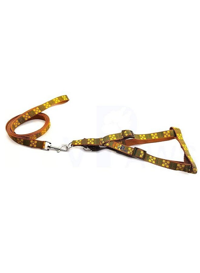 Nylon 15Mm Pet Adjustable Soft Nylon Dog Printed Harness And Leash Set Suitable For Puppies, Cats And Kitten Outdoor Walking - Small (Golden) - Image 1