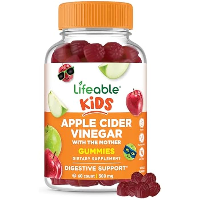 Lifeable Apple Cider Vinegar - for Kids - ACV with The Mother - 500 mg Gummies - Great Tasting Natural Flavor Vitamin Supplement - Gluten Free Vegetarian GMO-Free Chewable - for Children - 60 Gummies - Image 1