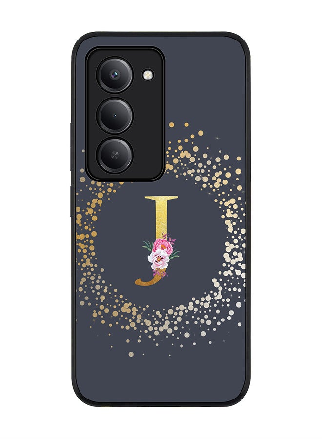 Stylizedd For Xiaomi Redmi 15 5G Case,Slim fit Camera Protection, Shockproof Thin Phone cover  - Custom Monogram Floral - J  (Grey ) - Image 1