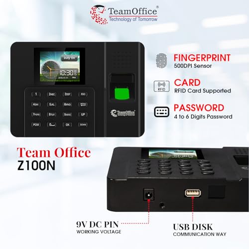 Team Office Z100N Biometric Attendance Machine – Fingerprint & RFID Card | Excel Report via USB | Time & Attendance System - Image 3