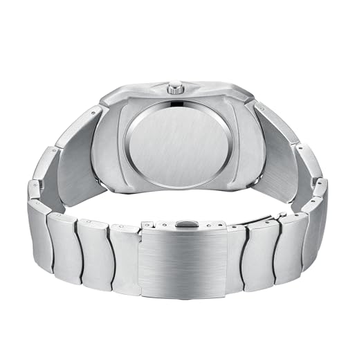 PINTIME Fashion Mens Unique Watches Slim Sleek Classic Stainless Steel Quartz Waterproof Business Wristwatches for Men Auto Date (Silver White) - Image 4