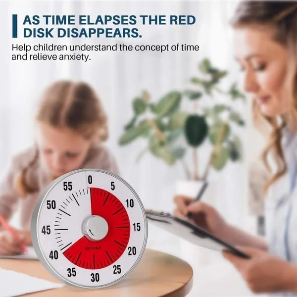 PARSPAR Mechanical Timer Magnetic Kitchen Timer 60 Minute Countdown Timer Visual Timer for Cooking Teaching Meeting Baking Working Time Management Tool with Alarm Sound Stainless Steel - Image 3