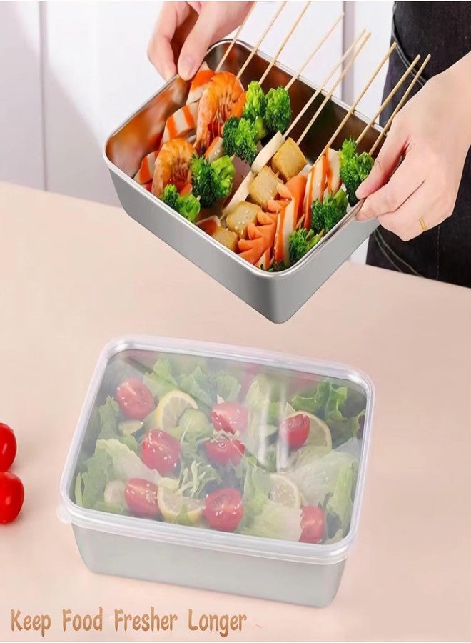 KNC 68OZ Stainless Steel Food Storage Containers Clear Lid, Refrigerator Fresh-keeping Airtight Leak Proof Stackable Box for Kitchen Travel Picnic and Camping, Set of 2(Clear Lid) - Image 2