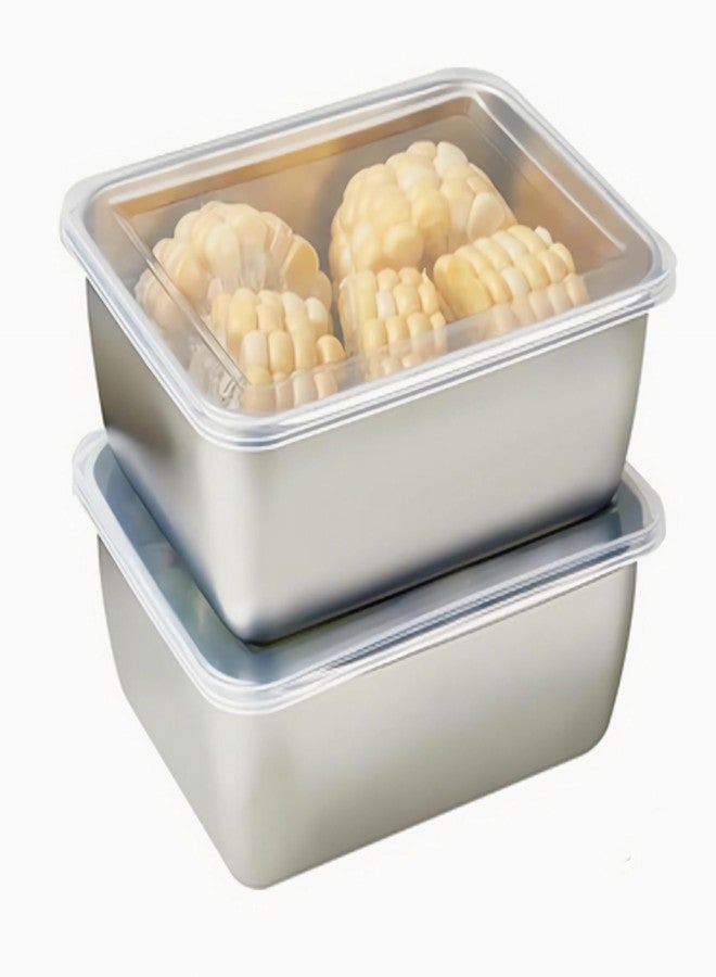 KNC 68OZ Stainless Steel Food Storage Containers Clear Lid, Refrigerator Fresh-keeping Airtight Leak Proof Stackable Box for Kitchen Travel Picnic and Camping, Set of 2(Clear Lid) - Image 1