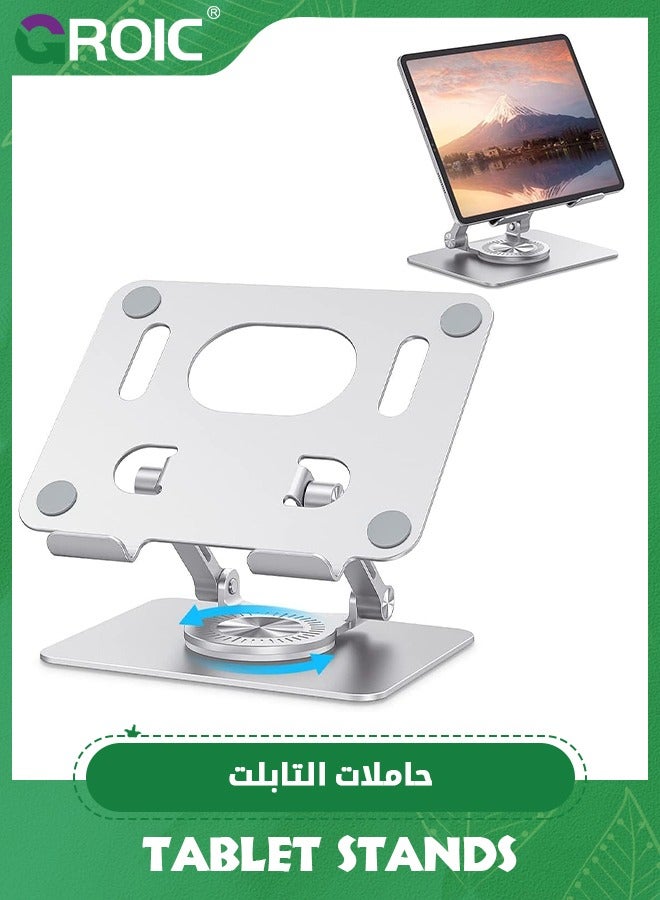 GROIC Silver Tablet Stand, Swivel Tablet Stand with 360 Rotating Base, Adjustable Tablet Holder for Drawing, Compatible with iPad Pro/Air/Mini and More  - Image 1