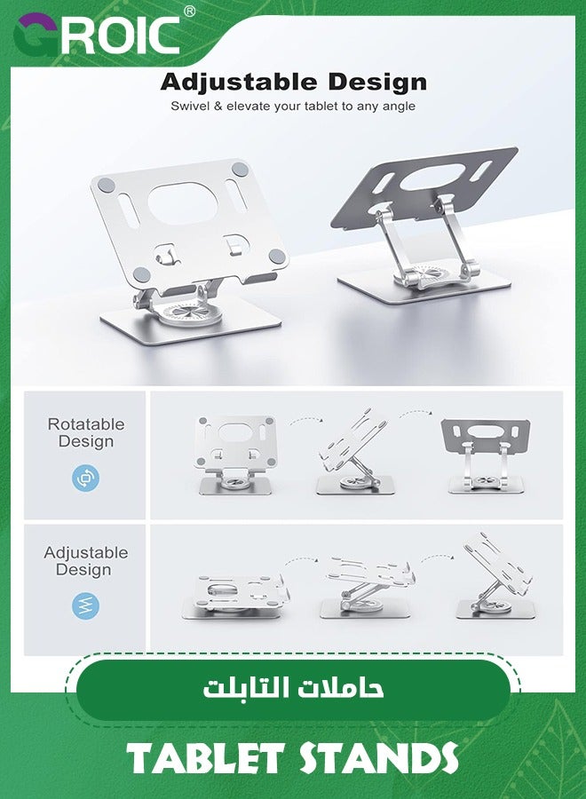 GROIC Silver Tablet Stand, Swivel Tablet Stand with 360 Rotating Base, Adjustable Tablet Holder for Drawing, Compatible with iPad Pro/Air/Mini and More  - Image 4