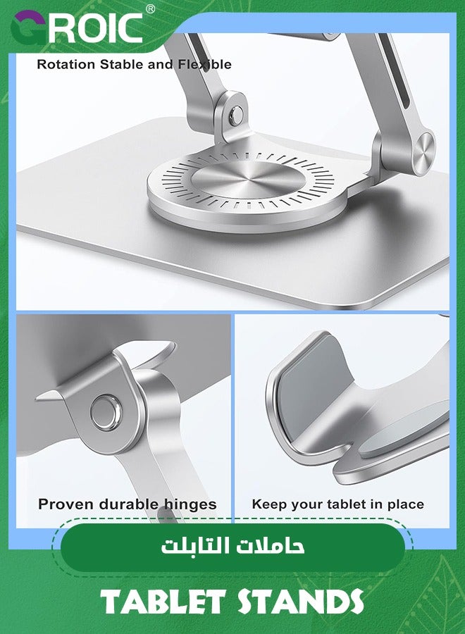 GROIC Silver Tablet Stand, Swivel Tablet Stand with 360 Rotating Base, Adjustable Tablet Holder for Drawing, Compatible with iPad Pro/Air/Mini and More  - Image 3