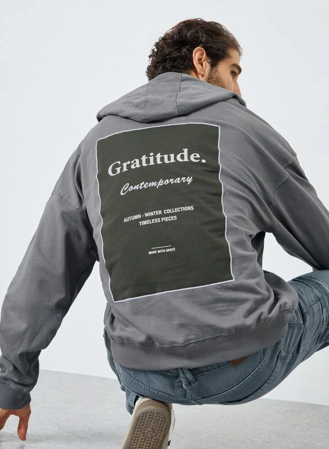 Styli Men Grey Printed Oversized Hoodie