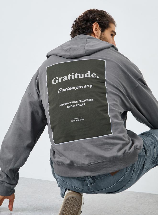 ستايلي هودي واسع رمادي مطبوع للرجال - Image 1