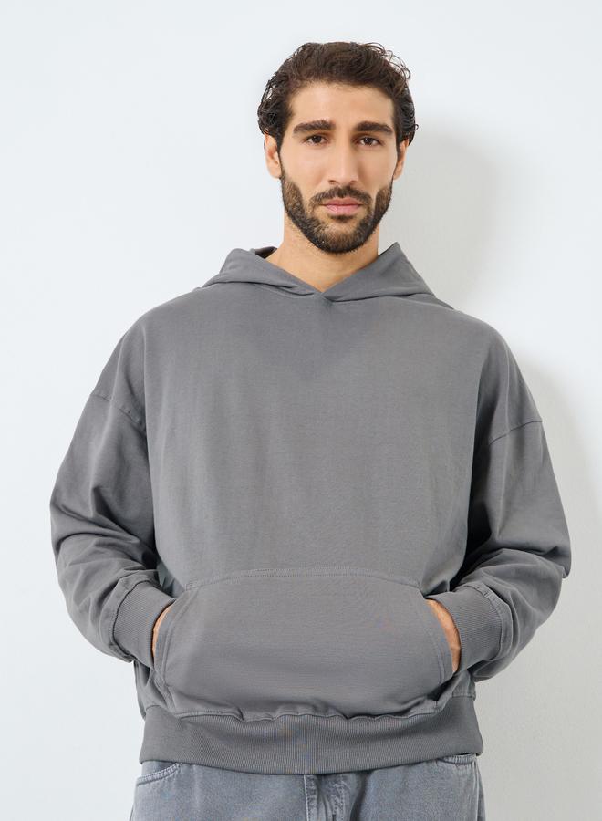 Styli Men Grey Printed Oversized Hoodie - Image 1