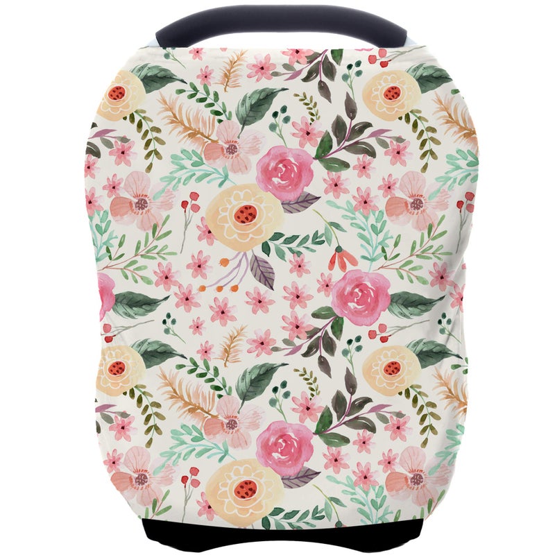 ByeBye Calorie Nursing Carseat Canopy Breastfeeding Cover - Multi-use Stretchy Car Seat Covers for Babies, Baby Shower Gifts (Pink Floral) - Image 1